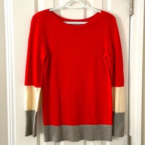 Gap womens XS red-orange/cream/gray color block wool/nylon boatneck sweater